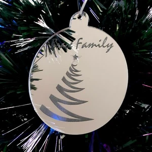 Bauble "Family Name" Engraved Christmas Tree Decoration Mirrored - Picture 1 of 4