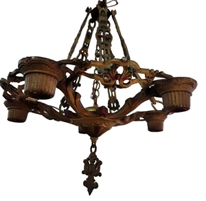 ANTIQUE ART DECO CAST IRON LIGHT FIXTURE HANGING CAST IRON ORIGINAL - Picture 1 of 4