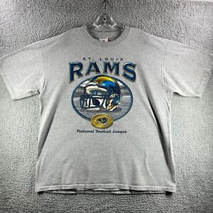 Vintage St Louis Rams Shirt Mens 2XL XXL Gray Crew Neck Helmet Boxy Fit NFL SICK