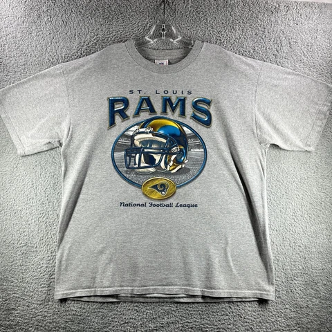 Vintage St Louis Rams Shirt Mens 2XL XXL Gray Crew Neck Helmet Boxy Fit NFL SICK Cover