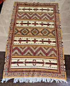 Geometrischer Marokkanischer Teppich Handarbeit Berber Rot Orange Rug ca. 8x5 FT Wollteppich - Bild 1 von 11