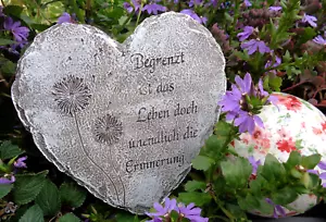 Grabschmuck Trauer Deko Herz Mit Spruch Pusteblume Grau Kunststein Gedenkstein - Bild 1 von 5
