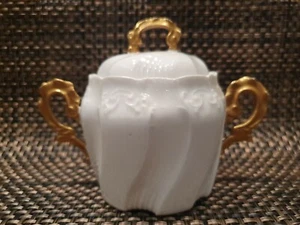 Limoges weiß verziert vergoldet Goldgriff Zuckerdose mit Deckel Antik? Vintage - Bild 1 von 12