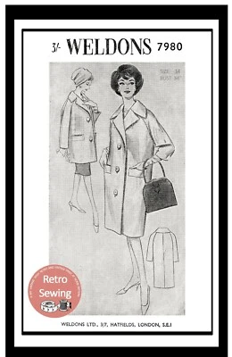 1950s Full or 3/4 length Car Coat Sewing Pattern Bust 34 - Image 1 of 2