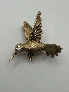 Vintage 14k Yellow Gold Diamond Hummingbird Bird Wildlife Brooch Pin - Picture 1 of 4