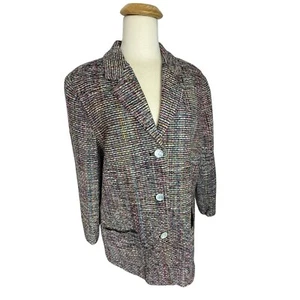 Appleseed's Blazer Jacket Womens 20 Multicolor Rainbow Silk Cotton Woven Tweed - Picture 1 of 16