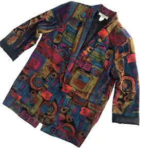 Vintage 80s Jacket Blazer Colorful Artsy Lightweight Kensington Square Medium - Picture 1 of 12