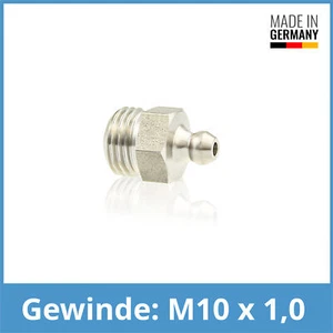 DIN 71412 A (H1) M10 x 1,0 Edelstahl V2A Hochdruckschmiernippel bis 400 bar - Picture 1 of 1