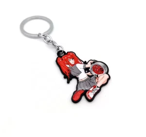 Red Hair Anime Girl on Tire JDM Double-Sided Metallic Keychain * FREE SHIPPING - Picture 1 of 1