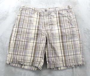 Croft & Barrow Chino Shorts Men's 34 Brown Gray Ivory Plaid 100% Cotton - Picture 1 of 12