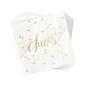 White And Gold Napkins Pack Of 50 Disposable Bar Napkins Wedding Cocktail Napkin - Picture 1 of 6