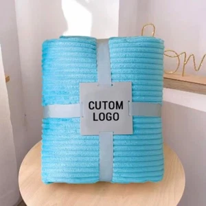 Soft Dyed Polar Flannel Fleece Modern Polyester Striped Blanket - Light Blue - Picture 1 of 3
