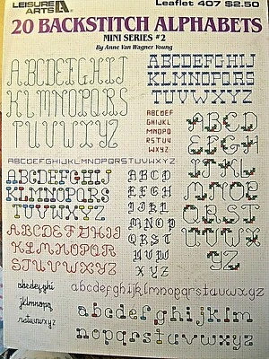 Leisure Arts 0407 20 BACKSTITCH ALPHABETS mini #2 cross stitch 4pg leaflet 1985 - Image 1 of 3