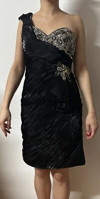 Terani Couture Women's Black Wedding Prom Ruffles Crystals Mini Dress Size 4 NEW - Image 1 of 4