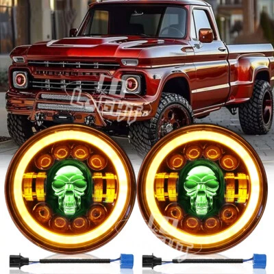 Par de faros LED redondos halo DRL calavera para camioneta Dodge D100 D250 D300 RGB 7" Foto 1 de 4