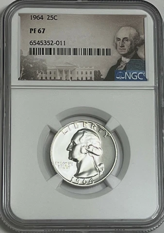 1964 NGC PF67 90% SILVER PROOF WASHINGTON QUARTER GREAT EYE APPEAL PORTRAIT LB Cover