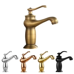 Antique Brass Bathroom Basin Sink Mixer Faucet Deck Mounted Tap 1 Handle - Picture 1 of 12