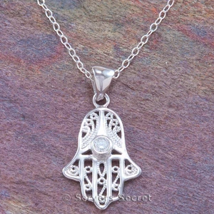HAMSA HAND Anhänger Halskette GOTTES AMULETT Charm Schutz Sterling Silber 925 - Bild 1 von 2