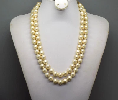 Collar KJL 2 Hilos Imitación Perla Blanca Kenneth Jay Lane Declaración 17"+ Joyería Foto 1 de 4