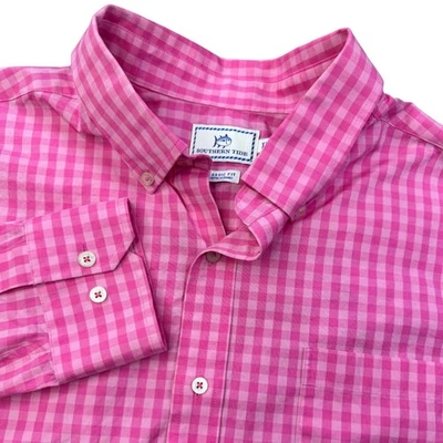 Southern Tide Pink Gingham Classic Fit Long Sleeve Button Down Shirt Mens XL - Image 1 of 4