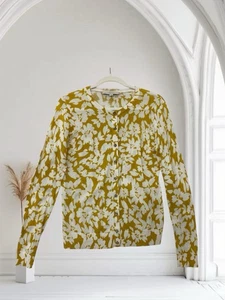 Ann Taylor LOFT Cardigan Women’s Size Medium Gold Floral Boho Casual Chic - Picture 1 of 17