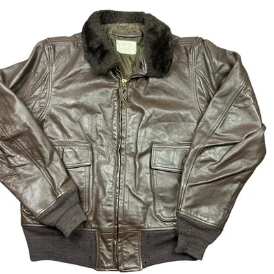 Винтажный 1970-х Вьетнам DSA100-76-C-0376 коричневый кожаный Bomber куртка Sz 44 - Изображение 1 из 4