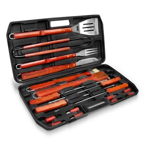 18 tlg Edelstahl Grillbesteck Grill Besteck mit Holzgriff Barbeque BBQ + Koffer - Bild 1 von 6