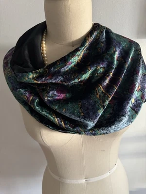 Bufanda vintage ECHO terciopelo multicolor/negro sólido espalda 11” W X 58” L logotipo para mujer Foto 1 de 4