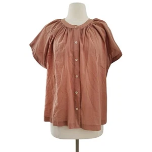 Jenni Kayne Willow Blouse Womens SZ XS Cotton Linen Short Sleeve Button Dusk - Picture 1 of 9