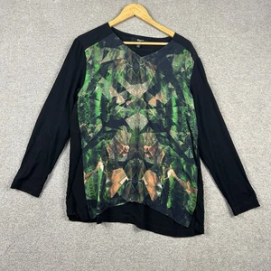 Verge Womens Top Blouse AU 14 Black Green Abstract Print Long Sleeve Casual - Picture 1 of 7