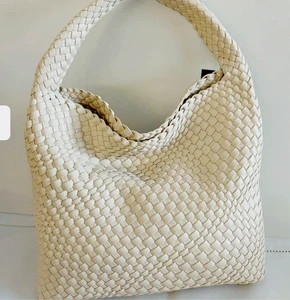 INZI Cream Colored Vegan Leather Woven Hobo Bag~NWT~$140.00 Retail - Picture 1 of 9
