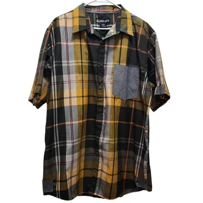 EUC Men's Red Ape 3XL Button Up Short Sleeve Plaid Shirt Yellow Black Casual - Image 1 of 4