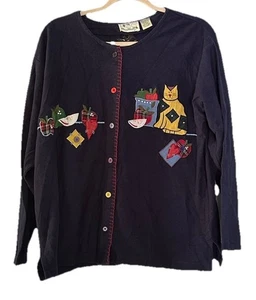 Abrigo Quacker Factory Patchwork L Abotonado Gato Manzana Corazones Aplique Maestro - Imagen 1 de 12