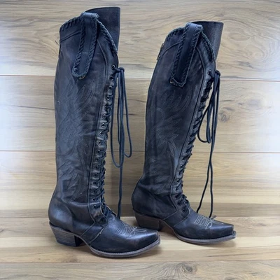 Botas altas con cordones FREEBIRD Wilder para mujer 8 negras punta corta occidentales Foto 1 de 4