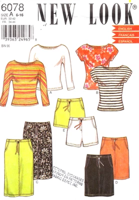 Misses Tops, Skirts, & Shorts New Look Sewing Pattern 6078 Sizes 6 to 16 - Image 1 of 2