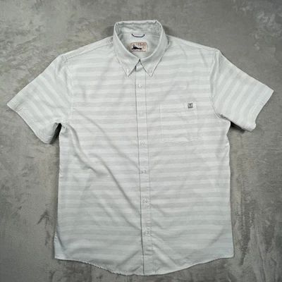 Huk Shirt Mens XL Gray Stripe Short Sleeve Button Down Fishing Casual Top - Image 1 of 4