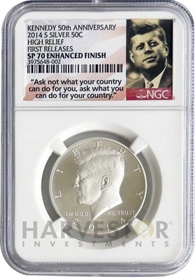 2014 S Silver Kennedy Half 50C High Relief NGC SP70 Enhanced Finish First Releas - Image 1 of 2