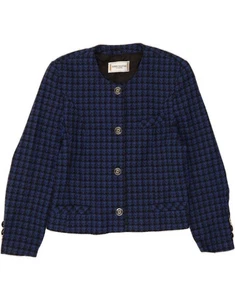 VINTAGE Womens Crop 4 Button Blazer Jacket UK 14 Medium  Blue Houndstooth BB09 - Picture 1 of 3