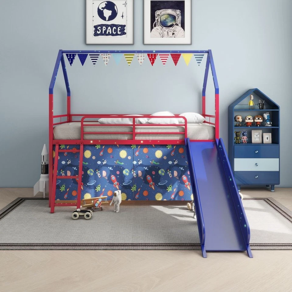Casa Junior Cama Doble Loft con Juego de Cortina y Tobogán Foto 1 de 4
