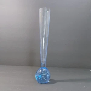 Vtg Clear Blue Fluted Bud Vase Controlled Bubbles Paperweight Bullicante Denmark - Picture 1 of 14