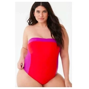 Nuevo sin etiquetas Traje de baño Forever 21 para mujer de una pieza bloques de color sin mangas púrpura rojo talla 2X - Imagen 1 de 6