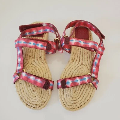 Sandalias Tory Burch Sonda Alpargata Plana Hippie Tye Cuero Teñido Tirantes Talla 6.5 M Foto 1 de 4