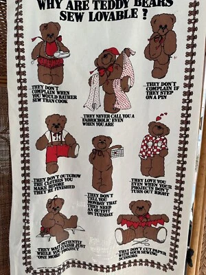 Vtg 80's Daisy Kingdom Fabric Panel Teddy Bears Sew Lovable Craft Canvas Kitschy - Image 1 of 4