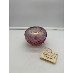Fenton Carnival Glass Rose Bowl Waterlily Pattern Iridescent Pink - Picture 1 of 9