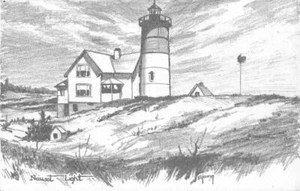 Eastham, MA NAUSET LIGHT Cape Cod Leuchtturm Künstler-signierte Vintage Postkarte - Bild 1 von 2