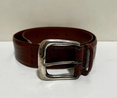 CINTURÓN VINTAGE RALPH LAUREN MARRÓN LAGARTO FIRMADO HEBILLA Y PUNTA ESTERLINA, TALLA 28 Foto 1 de 4