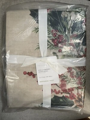 Занавеска для душа Pottery Barn Holly Berry рождественский праздник 2024 хлопок лен - Изображение 1 из 4