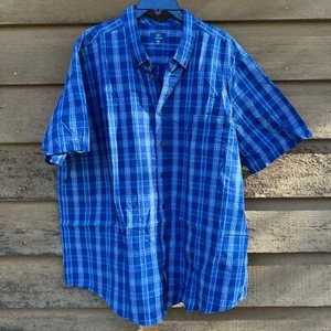 George Blue Plaid Button Down Short Sleeve Mens Shirt Size 3XL - Picture 1 of 10