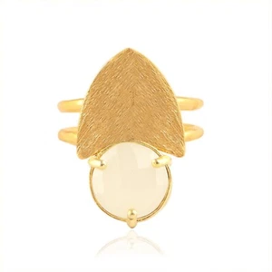 White Chalcedony Ring Yellow Gold Plated Double Layer Adjustable Statement Ring - Picture 1 of 5