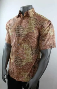 LUAU Brand Button-Front Hawaiian Shirt Cotton Lawn Limited Edition Tan/Mauve - Picture 1 of 4